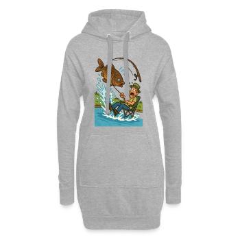 Surprising catch while fishing - Hoodie Dress - heather grey - Front