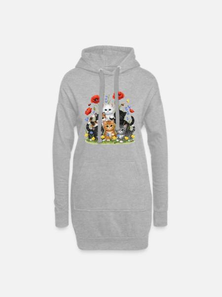Kätzchen im Blumengarten - Hoodie-Kleid - Grau meliert