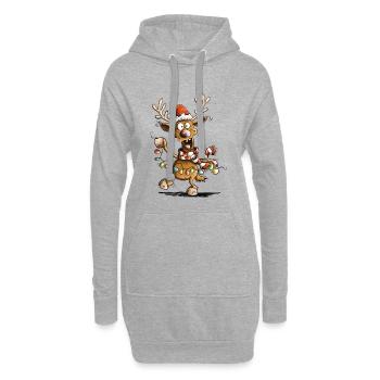 Lustiges Weihnachtsrentier Rentier Cartoon X-Mas - Hoodie-Kleid - Grau meliert - Vorne