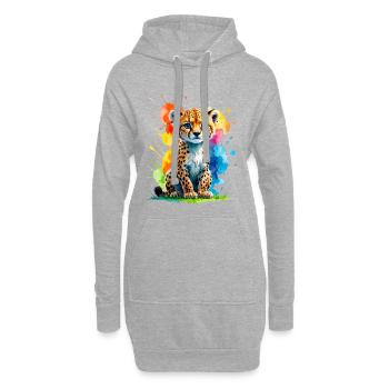 Éclaboussure colorée de petit guépard - Sweat-shirt à capuche long Femme - gris chiné - Devant