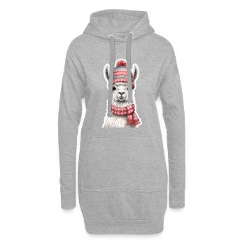 Winterlama mit Strickmütze und Schal - Hoodie-Kleid - Grau meliert - Vorne