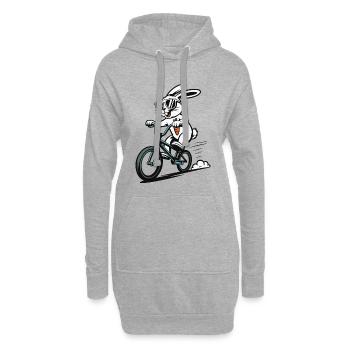Hase auf BMX mit Sonnenbrille - Hoodie-Kleid - Grau meliert - Vorne