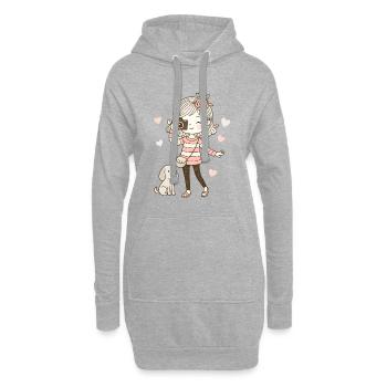 Niedliches Foto-Mädchen mit Hund - Hoodie-Kleid - Grau meliert - Vorne
