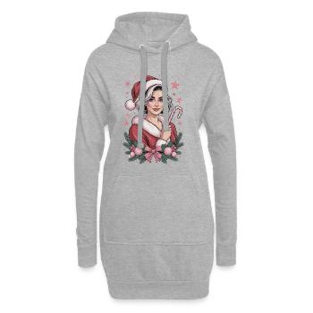 Madame Noël Bonbon, T-shirt de Noël, mignon - Sweat-shirt à capuche long Femme - gris chiné - Devant