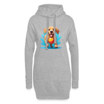 Fröhlicher Hund mit Ball Cartoon - Hoodie-Kleid - Grau meliert - Vorne