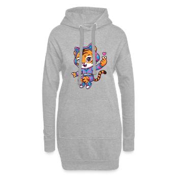 Tanzender Tiger mit Katzenkopfhörern - Hoodie-Kleid - Grau meliert - Vorne