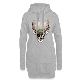 Jäger Hirsch mit Hut Sonnenbrille - Hoodie-Kleid - Grau meliert - Vorne