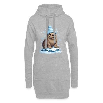 Lion de mer d’hiver à bonnet bleu - Sweat-shirt à capuche long Femme - gris chiné - Devant