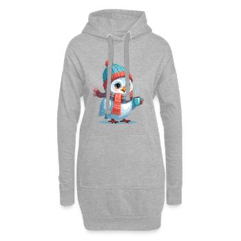 Winterpinguin mit Mütze und Schals - Hoodie-Kleid - Grau meliert - Vorne