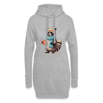 Winterlicher Waschbär mit Tee - Hoodie-Kleid - Grau meliert - Vorne