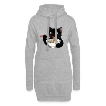 Schwarze Katze isst Ramen Nudeln  - Hoodie-Kleid - Grau meliert - Vorne