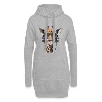 Girafe cool avec un casque et des lunettes de soleil - Sweat-shirt à capuche long Femme - gris chiné - Devant
