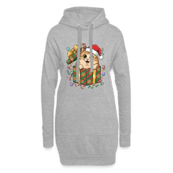 Le chaton dans le cadeau de Noël - Sweat-shirt à capuche long Femme - gris chiné - Devant