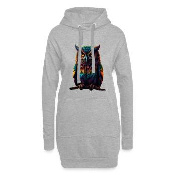 Plumes de hibou colorées, yeux néon - Sweat-shirt à capuche long Femme - gris chiné - Devant
