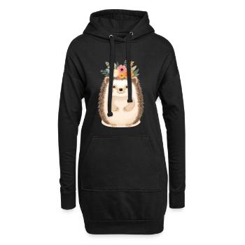 Blumenkranz-Igel: süßer Waldfreund - Hoodie-Kleid - Schwarz - Vorne
