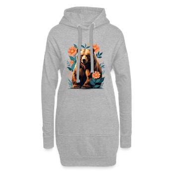 Braunbär im Blütenrahmen - Hoodie-Kleid - Grau meliert - Vorne