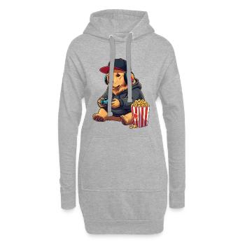 Golden Retriever Gamer-Hund mit Popcorn - Hoodie-Kleid - Grau meliert - Vorne