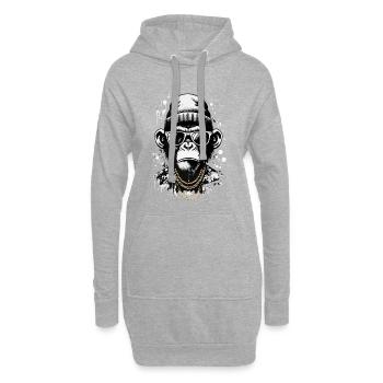Singe cool avec style de rue et chaînes - Sweat-shirt à capuche long Femme - gris chiné - Devant