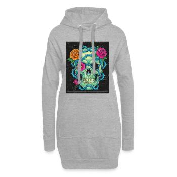 mode street skull - Crâne floral - Sweat-shirt à capuche long Femme - gris chiné - Devant