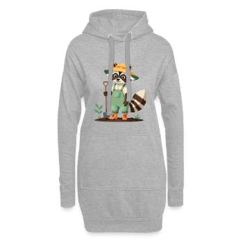 Gärtner-Waschbär Illustration Süß - Hoodie-Kleid - Grau meliert - Vorne