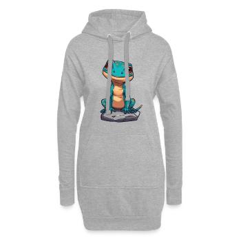 Niedlicher Gecko auf einem Stein - Hoodie-Kleid - Grau meliert - Vorne