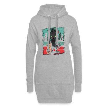 Skater Punk Katze mit Board im Urban Style - Hoodie-Kleid - Grau meliert - Vorne