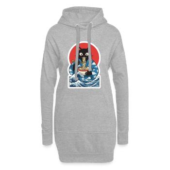 Lustige Kawaii Katzen-Ramen Japanische Anime-Nudeln - Hoodie-Kleid - Grau meliert - Vorne
