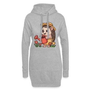 Gärtner-Igel mit Strohhut - Hoodie-Kleid - Grau meliert - Vorne