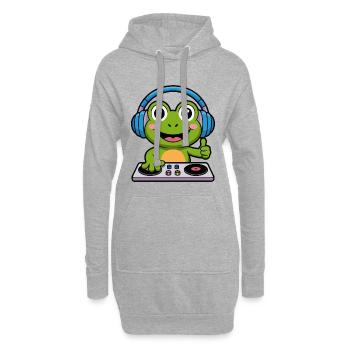 DJ grenouille avec casque - Sweat-shirt à capuche long Femme - gris chiné - Devant