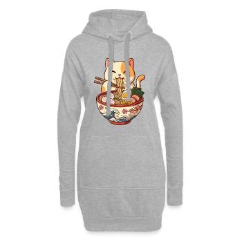 Kawaii Katzen-Ramen-Schüssel - Hoodie-Kleid - Grau meliert - Vorne