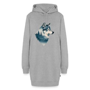 Loup bleu dans la forêt - Sweat-shirt à capuche long Femme - gris chiné - Devant