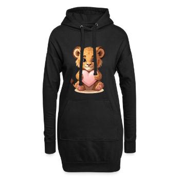 Kuscheliges Löwenbaby mit Herz - Hoodie-Kleid - Schwarz - Vorne