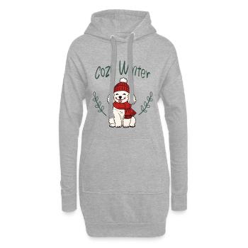 Kuscheliger Winterhund mit Mütze - Hoodie-Kleid - Grau meliert - Vorne