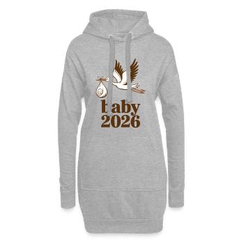 Annonce de naissance de Baby 2026 Stork - Sweat-shirt à capuche long Femme - gris chiné - Devant