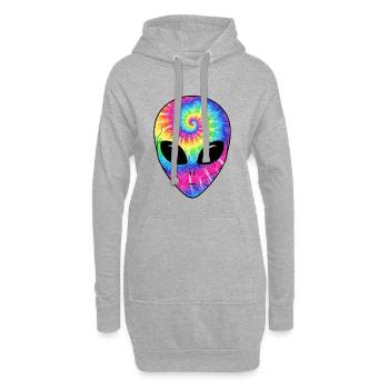 Psychedelisches Batik-Alien-Gesicht - Hoodie-Kleid - Grau meliert - Vorne