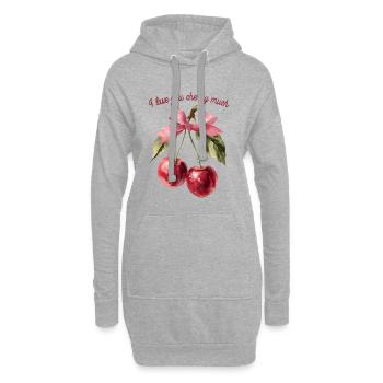 Kirschen mit Schleifenband | Valentins Tag - Liebe - Hoodie-Kleid - Grau meliert - Vorne