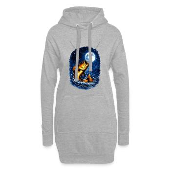 Pêche nocturne sous une pleine lune – poisson à l’hameçon - Sweat-shirt à capuche long Femme - gris chiné - Devant