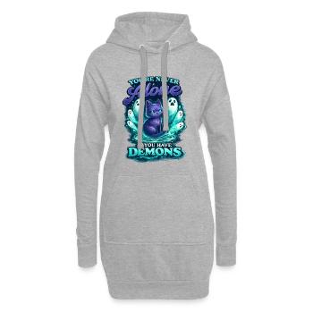 Chat Démon – Tu n’es jamais seul - Sweat-shirt à capuche long Femme - gris chiné - Devant