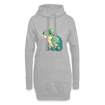 Kleines Chamäleon Motiv – Grün Cartoon - Hoodie-Kleid - Grau meliert - Vorne
