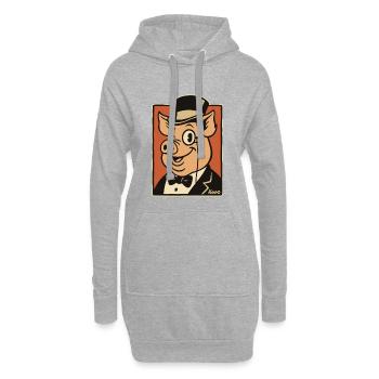 Cochon vintage avec haut-de-forme et costume - Sweat-shirt à capuche long Femme - gris chiné - Devant