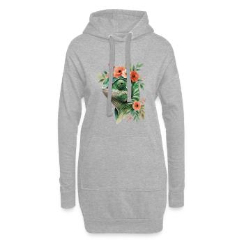 Blütenkranz mit Chamäleon - Hoodie-Kleid - Grau meliert - Vorne