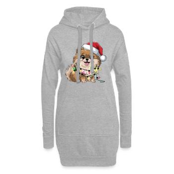 Weihnachtshund mit Lichterkette - Hoodie-Kleid - Grau meliert - Vorne