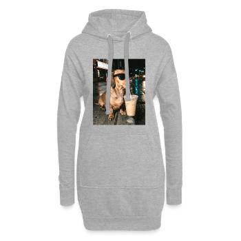 Dackel trink Eiskaffee, Lustiges Dackel Foto - Hoodie-Kleid - Grau meliert - Vorne