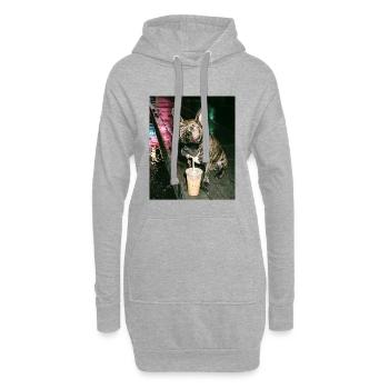 Französische Bulldogge trink Eiskaffee - Hoodie-Kleid - Grau meliert - Vorne
