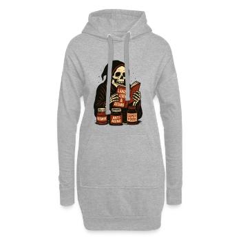 Squelette lit un livre sur la longue vie et la santé - Sweat-shirt à capuche long Femme - gris chiné - Devant
