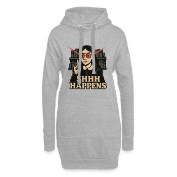 Bibliothek Frau mit roten Augen und SHHH Happens - Hoodie-Kleid - Grau meliert - Vorne