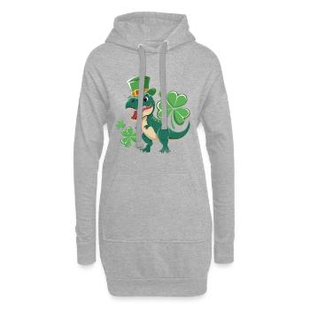 Grüner Dino mit Kleeblatt Hut - Hoodie-Kleid - Grau meliert - Vorne