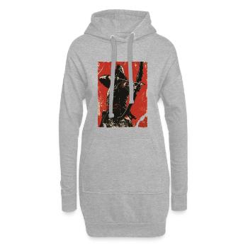 Kapuzen Bogenschütze auf rotem Hintergrund - Hoodie-Kleid - Grau meliert - Vorne