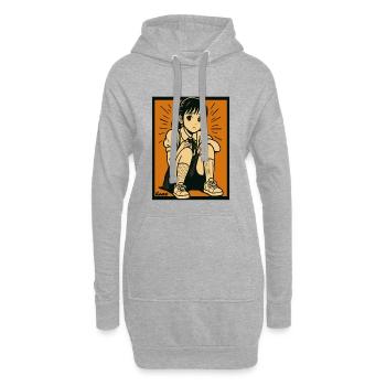 Manga fille assise les genoux relevés - Sweat-shirt à capuche long Femme - gris chiné - Devant