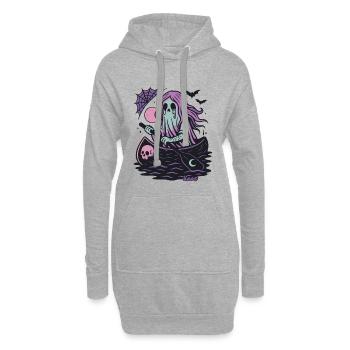 Fantôme dans le bateau avec la lune et la chauve-souris - Sweat-shirt à capuche long Femme - gris chiné - Devant